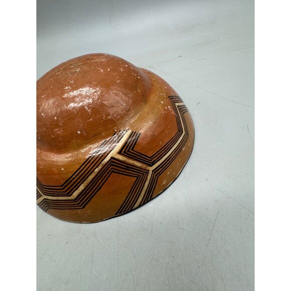 Handcrafted Geometric Pattern Terracotta Bowl 6x3" brown READ - Picture 9 of 9